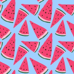 Watermelons on Blue Background