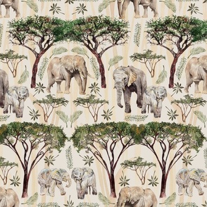 Watercolour Elephant Safari Neutral Medium