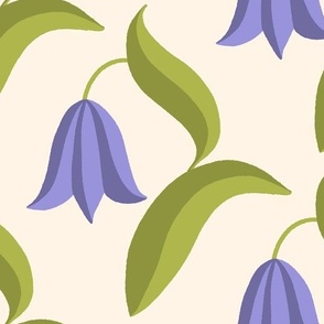 Bell Blossoms - Delicate Spring Flowers - snowdrop, bluebell, tulip, harebell - Lavender on Cream Background - shw1021 c - large scale