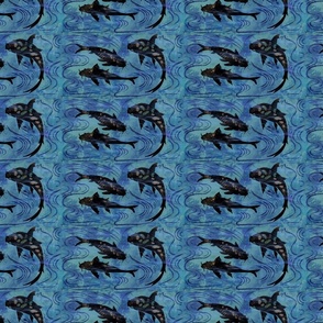 Koi in blue green