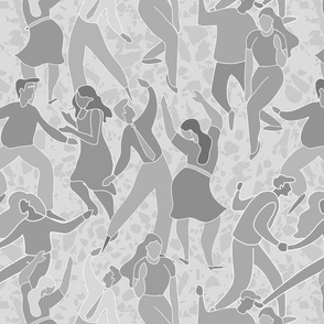 Dancing and celebrating people on neutral  gray background - medium scale
