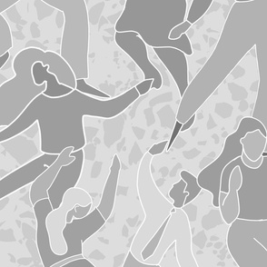 Dancing and celebrating people on neutral gray background - large scale