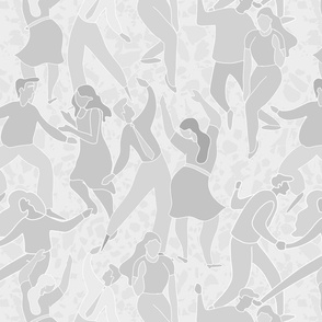Dancing and celebrating people on neutral light gray background - medium scale