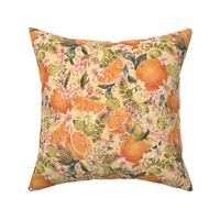 Vintage watercolor tropical orange fruit on yellow