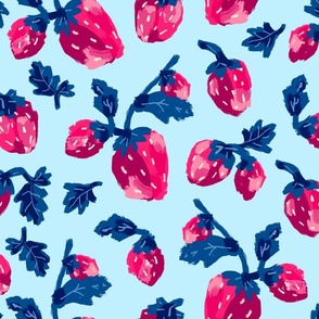 Pink Fresh Strawberries - Light Blue Large Scale