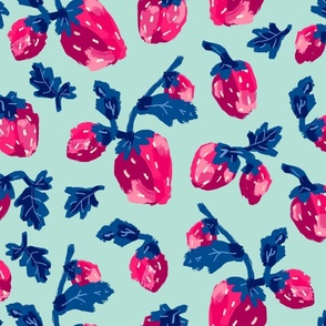 Pink Fresh Strawberries - Teal Large Scale