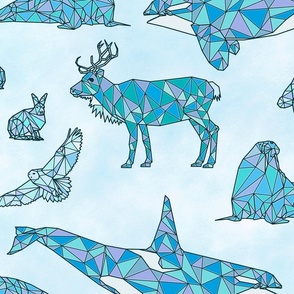 Geometric Arctic Animals - Blue, Large