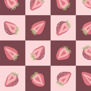 Checkered Summer Strawberries in Pink and Mauve: Large 