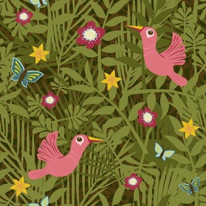 wonderful tropical jungle pink birds
