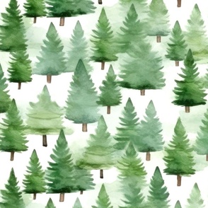 Green Pine Trees on White Background