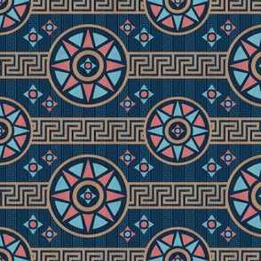 Greek Key & Aztec Geometrics, Gold, Turquoise, Pink