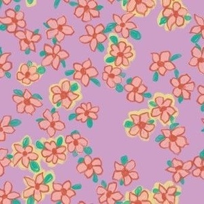 Handpainted Floral Scatter on Purple Pink Orchid Ditsy Daisy