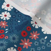 4th of July summer floral on blue - small