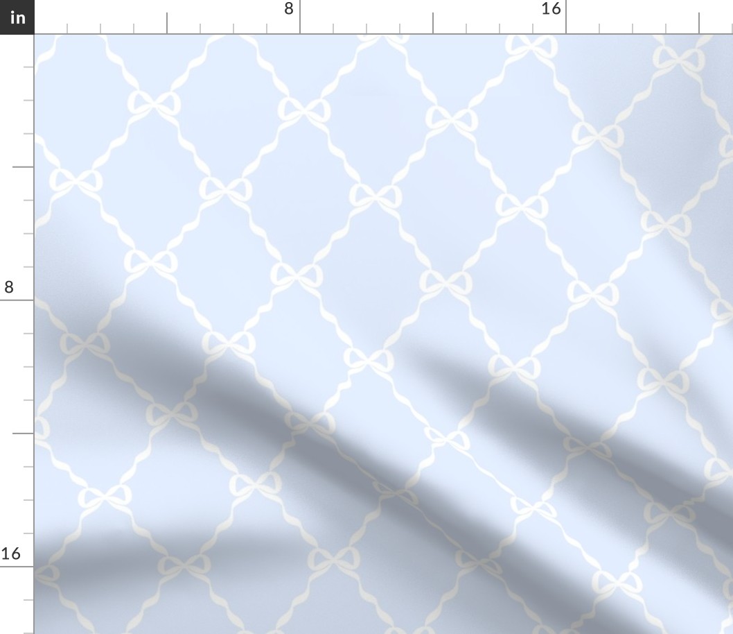 Classic Bow Trellis White on Blue, Nursery Print, Heirloom Print, Newborn Baby Boy Bedding Blanket Sheets, Grandmillenial Classic Bow Lattice PF053o