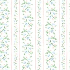 Peach & Green Watercolor Floral stripe, Heirloom Stripe, Preppy, Grandmillennial PF081B