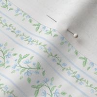 Blue & Green Watercolor Floral stripe, Heirloom Stripe, Preppy, Grandmillennial PF081C