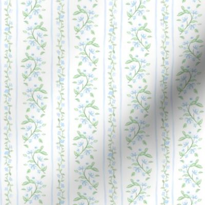 Blue & Green Watercolor Floral stripe, Heirloom Stripe, Preppy, Grandmillennial PF081C