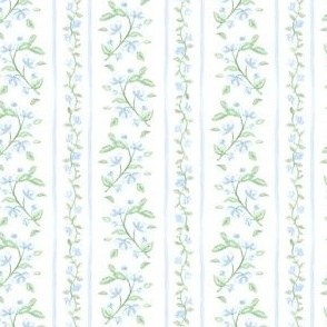 Blue & Green Watercolor Floral stripe, Heirloom Stripe, Preppy, Grandmillennial PF081C
