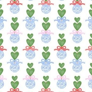 Valentine Chinoiserie Bow Topiary, Chinoiserie Valentines Day, Blue and White Preppy Valentines PF107D