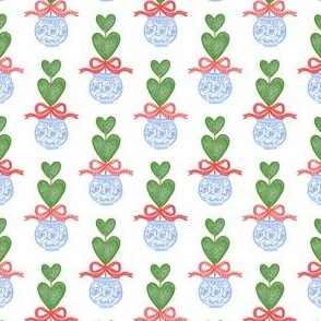 Red Bow Valentine Topiary, Chinoiserie Valentines Day, Blue and White Preppy Valentines PF107E