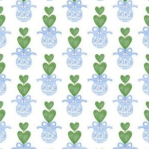 Blue Bow Valentine Topiary, Chinoiserie Valentines Day, Blue and White Preppy Valentines PF017G