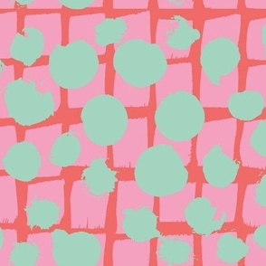 Hand Painted Blocks and Dots Clash Pink and Aqua