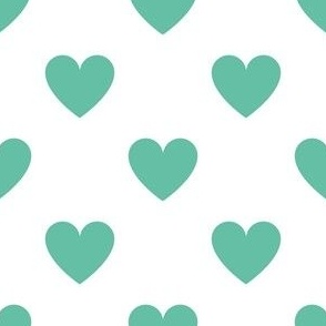 Regular aqua hearts on white - large