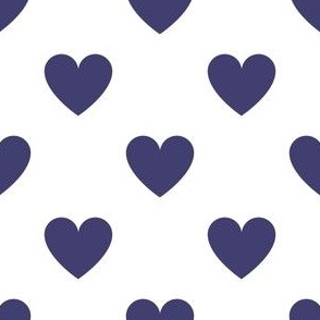 Regular navy blue hearts on white - large