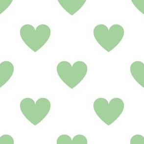 Regular green hearts on white - large