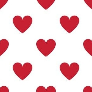 Regular red hearts on white - large