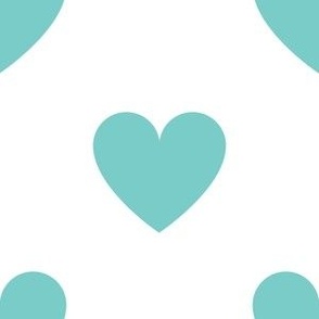 Regular turquoise hearts on white - extra large