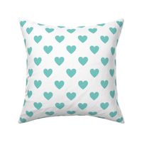 Regular turquoise hearts on white - large