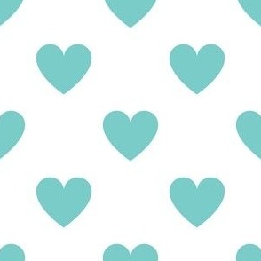 Regular turquoise hearts on white - large