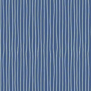 Thin Stripes vertical Repeat white on Blue small scale
