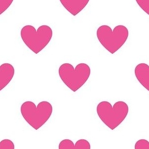 Regular deep pink hearts on white - large