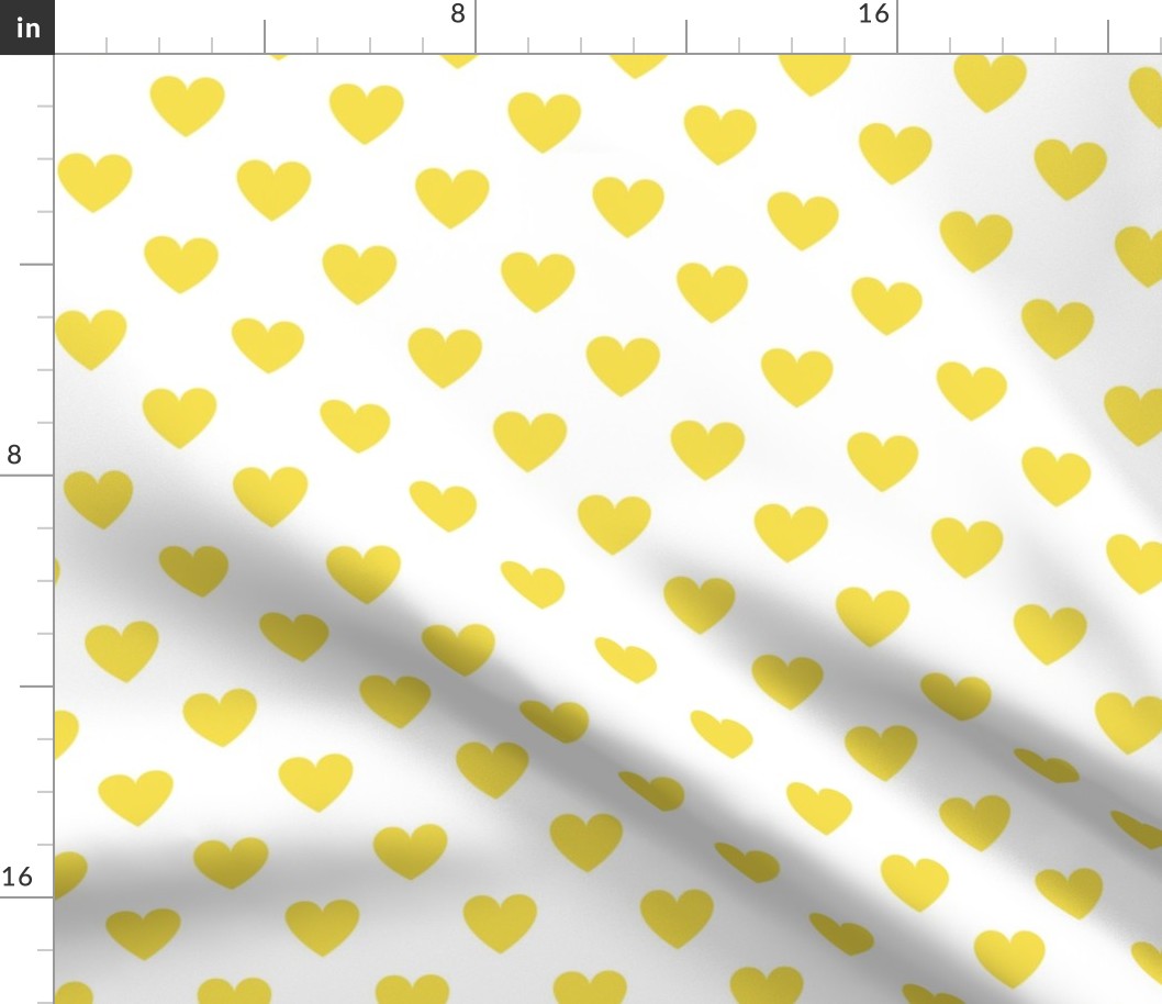 Illuminating Yellow regular hearts on white -  large