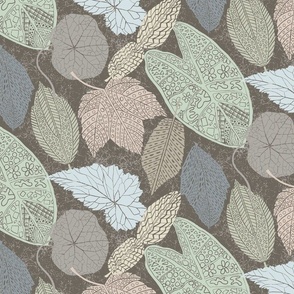 Block-Cut Tossed Leaves (Medium) -  Neutrals on Muted Dark Brown   (TBS123)