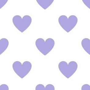 Regular lilac hearts on white - large heart print