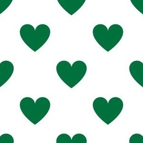Regular deep green hearts on white - large