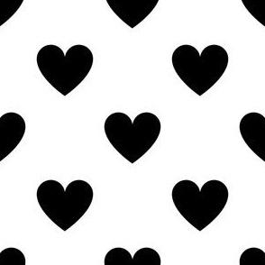 Regular black hearts on white - large