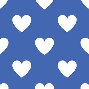White regular hearts on royal blue - large