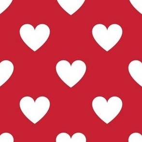 White regular hearts on red - large