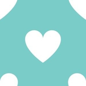 White regular hearts on turquoise - extra large