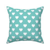 White regular hearts on turquoise - large