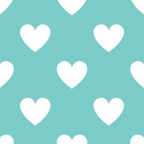 White regular hearts on turquoise - large