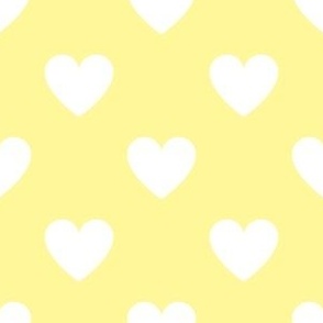 White regular hearts on yellow - large