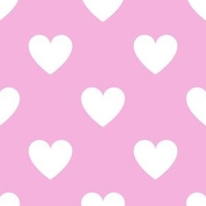 White regular hearts on pink - large