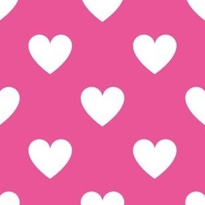White regular hearts on deep pink - large