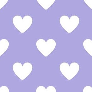 White regular hearts on lilac - large heart print
