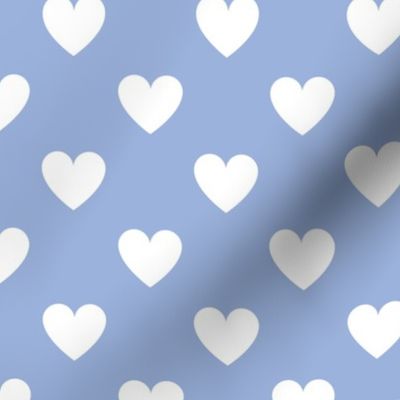 White regular hearts on sky blue - large